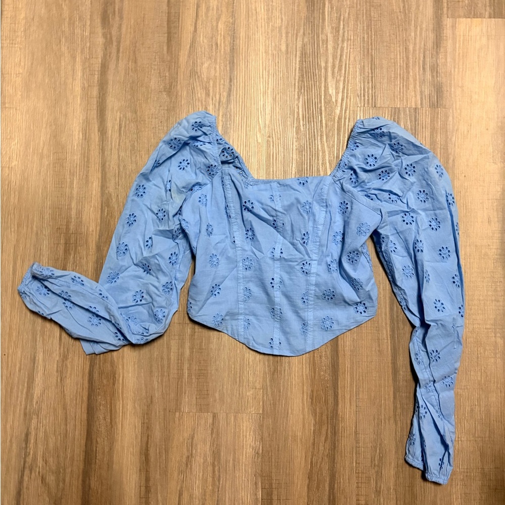 Hollister Light Blue Eyelet Top